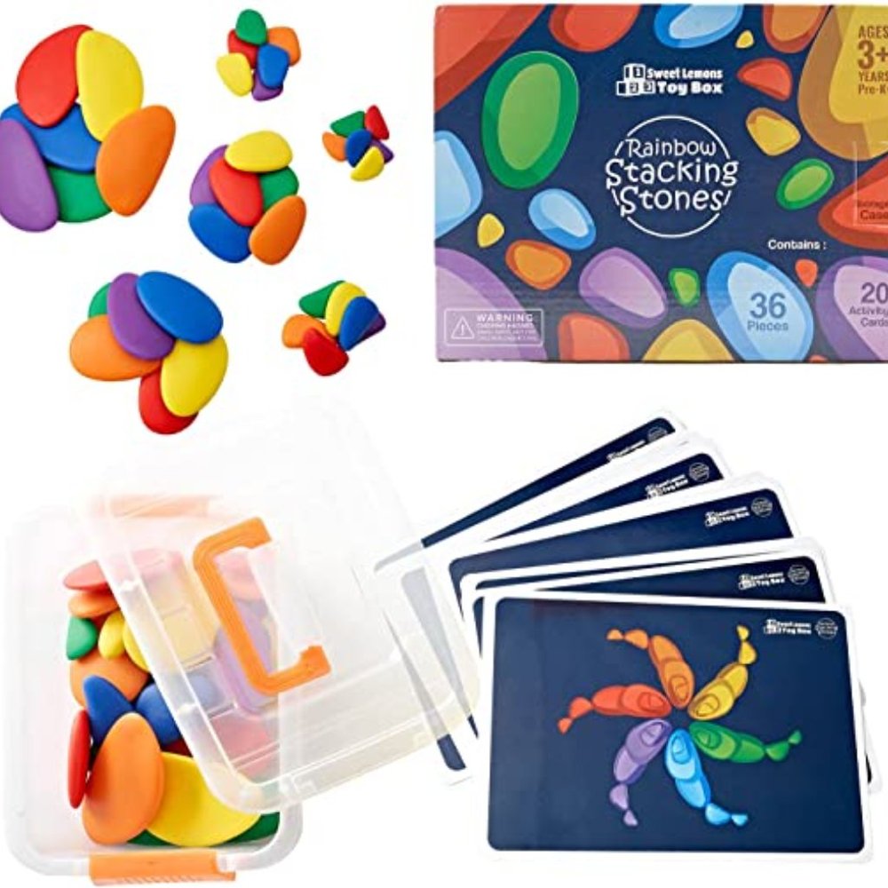 Sweat Lemons 36 Rainbow Stacking Plastic Stones Activity Set Kids